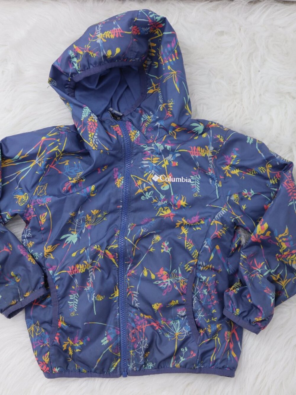 Columbia Girls Reversible Hooded Jacket XS 6/6X Blue Floral